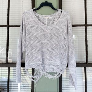 Womens Altar’d State Grunge Distressed Gray Knit Sweater Size Medium Apocalypse